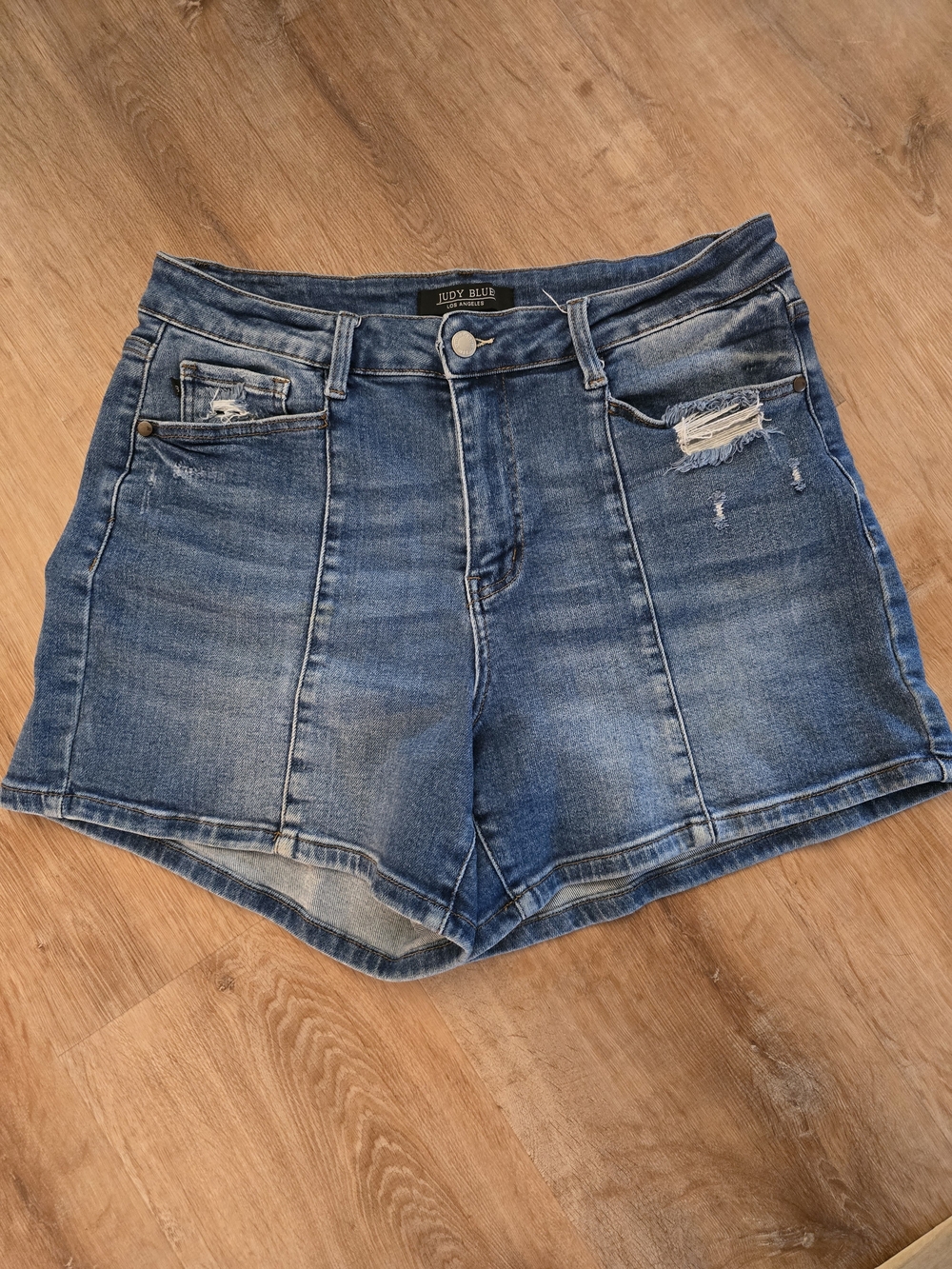 Judy Blue Mid-Rise Distressed Denim Shorts - Blue Wash